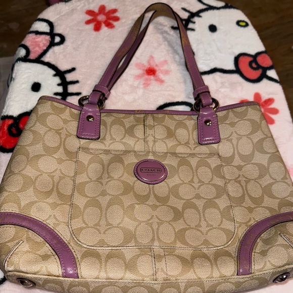 Coach Beige and Purple Signature Tote - Picture 1 of 2